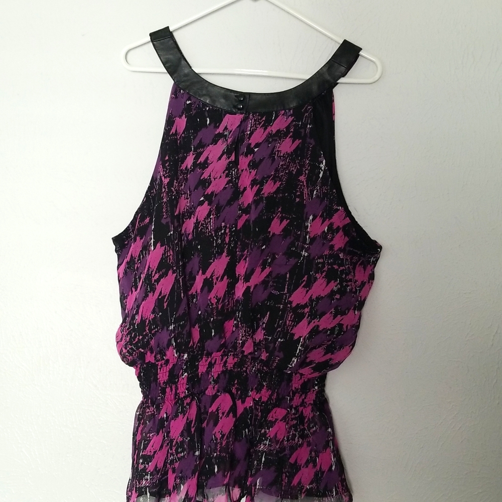 Ashley Stewart purple sleeveless Blouse with faux leather neckline.  Size 18/20